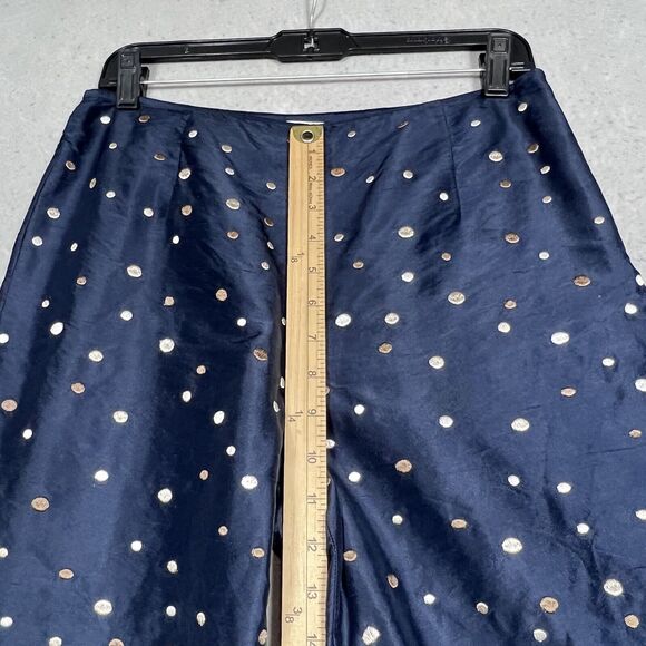 Talbots Pant Womens Size 8 Navy Tan Silver Polka Dot Ankle Straight Ankle Silk - Picture 5 of 12